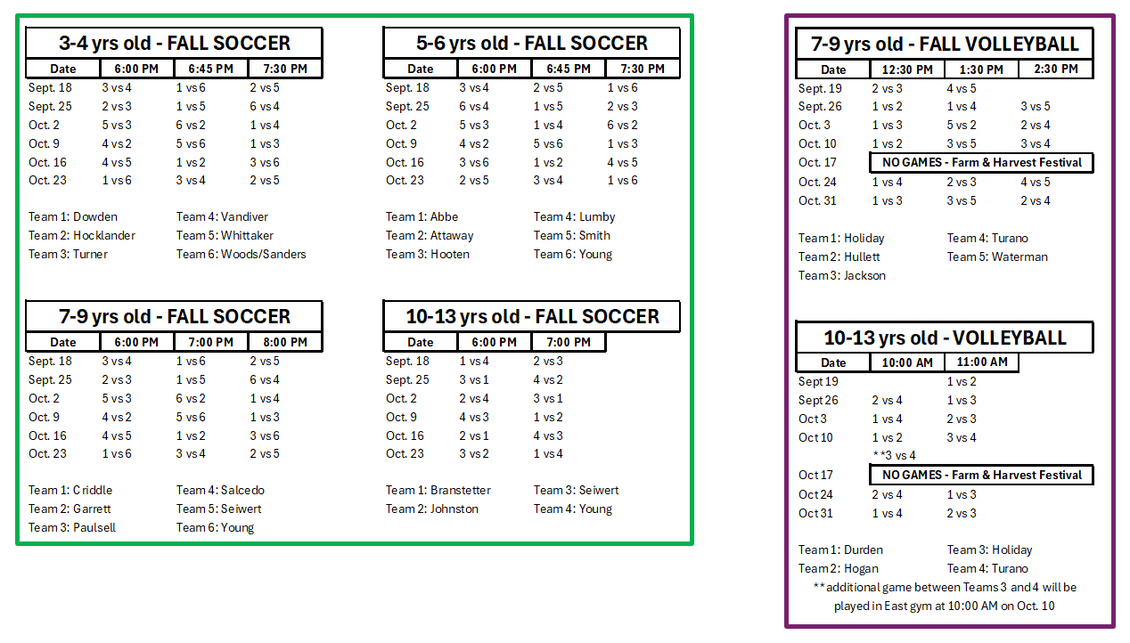 26 Fall Schedules - website