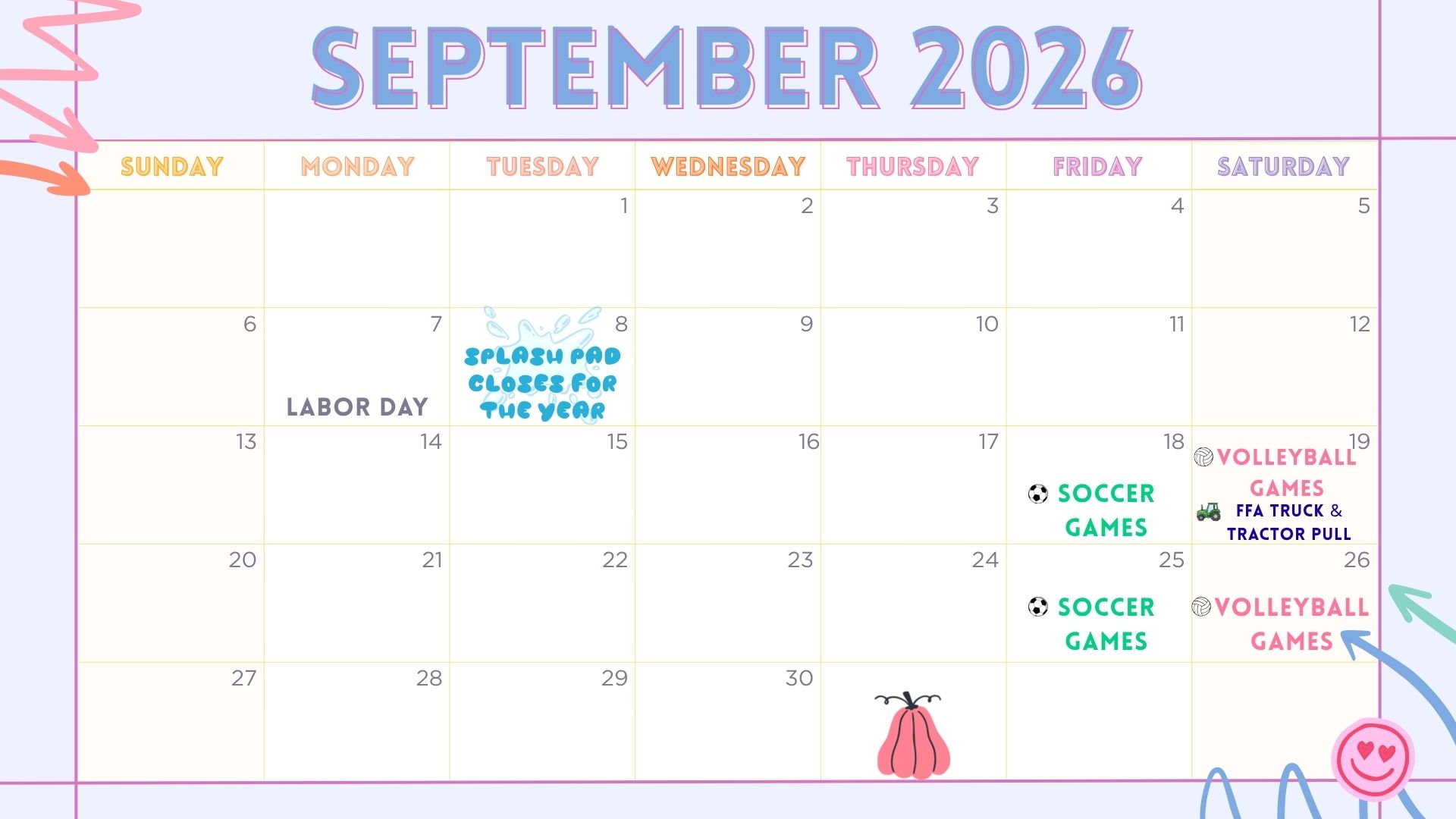Sept 2026 Park Calendar