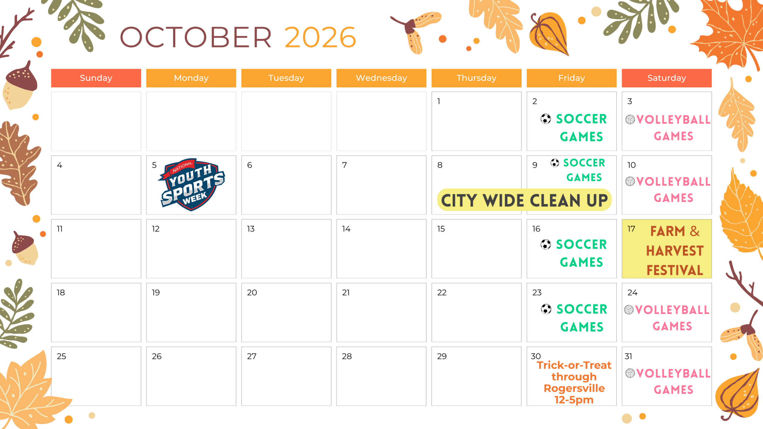 OCT 2026 Park Calendar